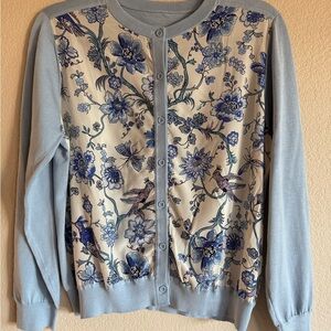 NWOT: Floral Button-Up Silk Front Cardigan